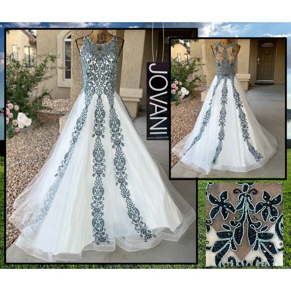 Jovani Lace Appliques Tulle Beaded Embroidered Ballgown JVN59046A Size 10 NWT - Picture 1 of 12
